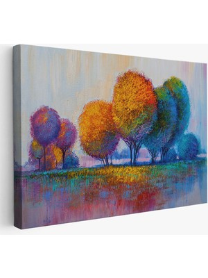 Beta Moda Hub Renkli Ağaçlar Yağlıboya Görünüm Dekoratif Kanvas Duvar Tablosu-