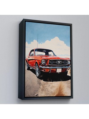 Beta Moda Hub Ahşap Çerçeveli Kırmızı Mustang Tablo-