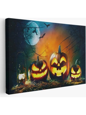 Beta Moda Hub Gaz Lambası ve Oymalı Kabaklar, Cadılar Bayramı Dekoratif Duvar Tablosu-