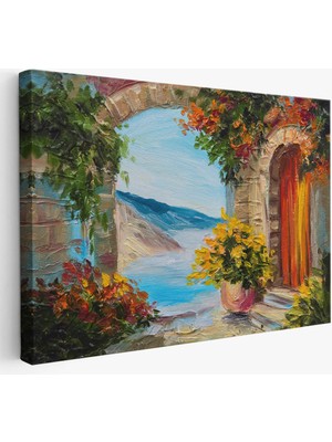 Beta Moda Hub Renkli Çiçekler Arasındaki Deniz Manzaralı Ev Duvar Tablosu-