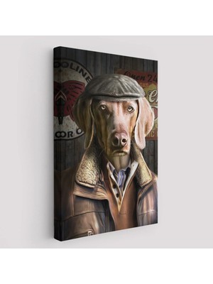 Beta Moda Hub Insan Kıyafetli Kasketli Köpek Dekoratif Duvar Tablosu -