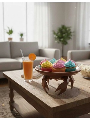 Beta Moda Hub 3D  Dekoratif Yengeç Figürü Kahverengi Pratik Ev Gereçleri Sunum Tabak 16 x 16 cm