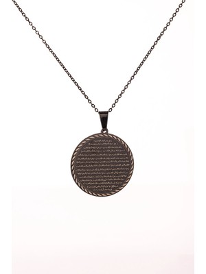 Beta Moda Hub Siyah Vakıa Suresi Yazılı Çelik Kolye Kararmaz Paslanmaz Zincirli Unisex Kolye