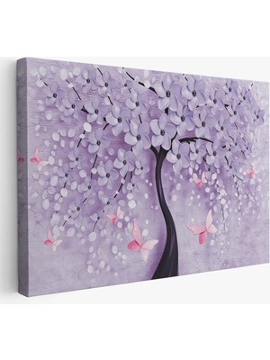 Beta Moda Hub Mavi Inci Çiçekler ve Kelebekler Dekoratif Kanvas Duvar Tablosu-