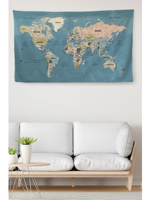 Beta Moda Hub Duvar Örtüsü / Halısı Detaylı Güncel Türkçe Dünya Haritası Kaliteli Kanvas Kumaş-