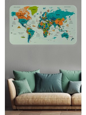 Beta Moda Hub Türkçe Eğitici Ülke ve Başkent Detaylı Atlası Dünya Haritası Duvar STICKER-85X130-3855