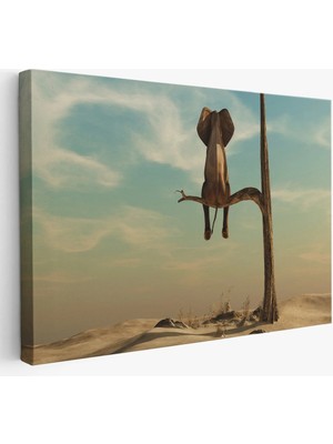 Beta Moda Hub Ağaç Dalında Oturan Fil Dekoratif Kanvas Tablo