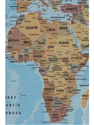 Beta Moda Hub Duvar Örtüsü / Halısı Detaylı Güncel Türkçe Dünya Haritası Kaliteli Kanvas Kumaş-