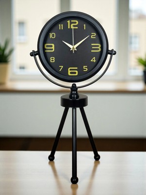Epilons Mey Ithalat® Siyah Metal Gold Rakamlı Üç Ayaklı Masa Saati