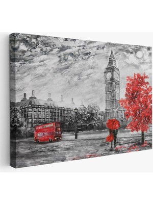 Beta Moda Hub Londra Sokakları Yağlıboya Görünüm Dekoratif Kanvas Duvar Tablosu-