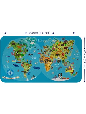 Beta Moda Hub Eğitici Dünya Haritası Dünya Atlası Çocuk ve Bebek Odası Duvar Sticker -60X105-3805