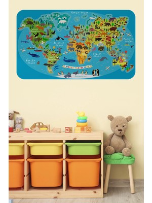 Beta Moda Hub Eğitici Dünya Haritası Dünya Atlası Çocuk ve Bebek Odası Duvar STICKER-85X130-3808