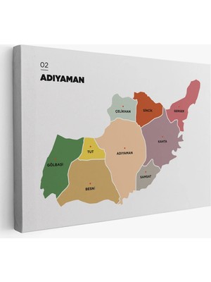 Beta Moda Hub Adıyaman Ili ve Ilçeler Haritası Dekoratif Kanvas Tablo