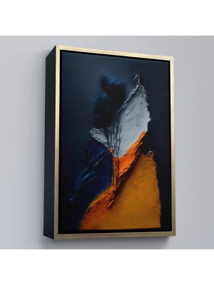 Beta Moda Hub Ahşap Çerçeveli Turuncu ve Mavi Tonlu Soyut Tablo-