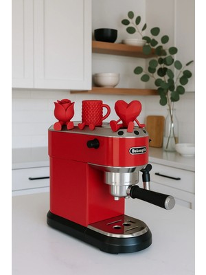 Beta Moda Hub Dekoratif Kalp Gül ve Kahve Figürü Kahve Sever Obje 3'lü Set 9 x 7 cm