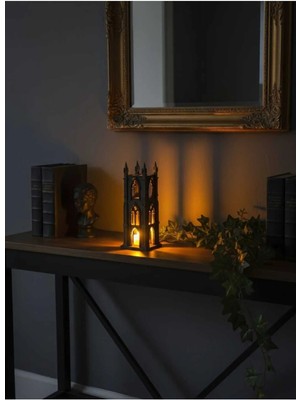 Beta Moda Hub 3D Siyah Iskandinav Gotik Şato Tasarımlı Dekoratif LED Mumluk ve Ev Ofis Dekor Biblo