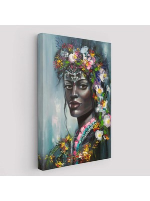 Beta Moda Hub Çiçek Taçlı Afrikalı Kadın Kanvas Tablo-