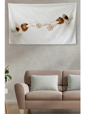 Beta Moda Hub Duvar Örtüsü Kahve Temalı Tanrı ile Adem Kaliteli Kanvas Duvar Halısı-