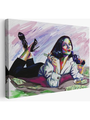 Beta Moda Hub Silahlı Gangster Kız Pop Art Dekoratif Duvar Tablosu-