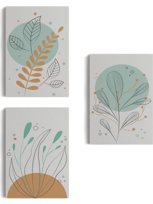 Beta Moda Hub 3’lü Tablo Botanik Bitkiler Takım Dekoratif Duvar Tablo Seti-Bc-