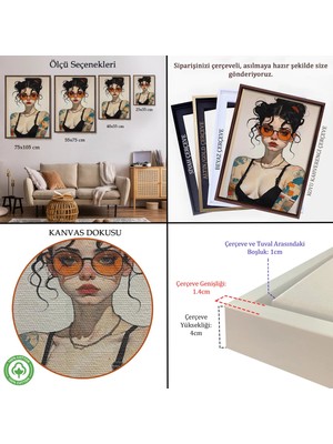 Beta Moda Hub Ahşap Çerçeveli Dövmeli Güzel Kız Tablosu-