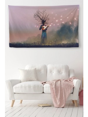 Beta Moda Hub Duvar Örtüsü Geceyi Aydınlatan Kadın Kaliteli Kanvas Duvar Halısı-