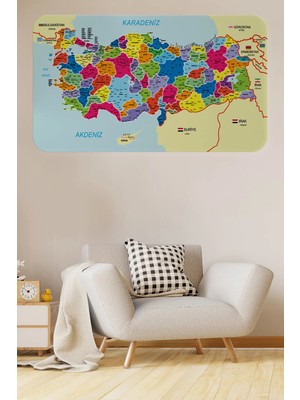 Beta Moda Hub Eğitici ve Öğretici Detaylı Komşulu Türkiye Haritası Duvar STICKER-85X130-3845