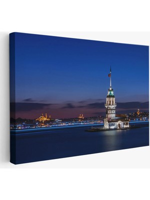 Beta Moda Hub Kız Kulesi Gece Manzarası Dekoratif Kanvas Tablo-