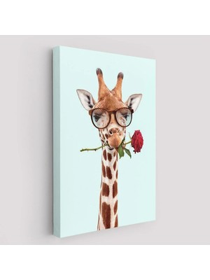 Beta Moda Hub Ağzında Gül Olan Gözlüklü Zürafa Duvar Tablosu-