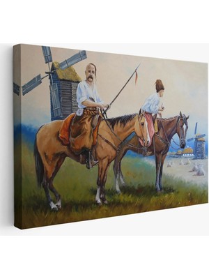 Beta Moda Hub Kazakistan Kırsalında Atlı Insanlar Yağlıboya Görünüm Kanvas Duvar Tablosu-
