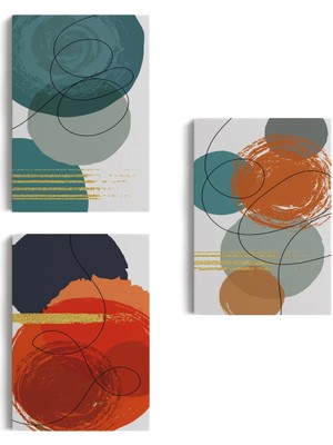 Beta Moda Hub Sürreal Şekiller Dekoratif Duvar Tablosu Üçlü Set-Ek-