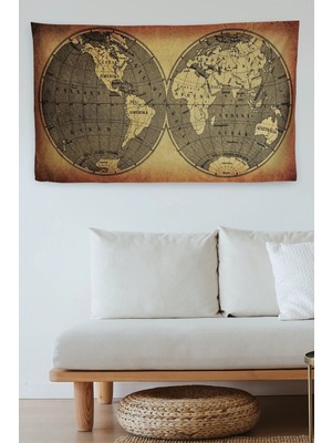 Beta Moda Hub Duvar Örtüsü Eski Wintage Dünya Haritası Kaliteli Kanvas Duvar Halısı-