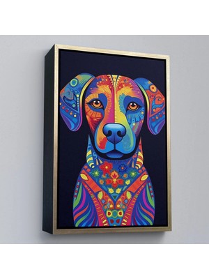 Beta Moda Hub Ahşap Çerçeveli Mandala Renkli Köpek Tablo-