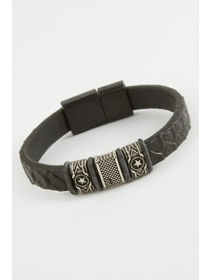 Aesco Yıldız Kaliteli Mıknatıslı Suni Deri Bileklik