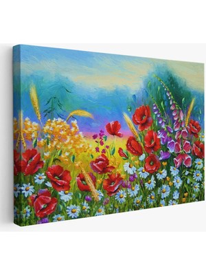 Beta Moda Hub Renkli Çiçekler Yağlıboya Görünüm Dekoratif Kanvas Duvar Tablosu-