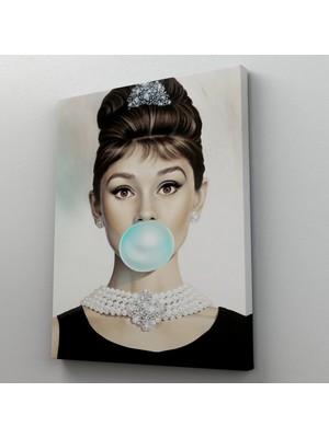 Beta Moda Hub Audrey Hepburn Yeşil Kabarcık Sakızlı Dekoratif Kanvas Duvar TABLOSU-5108-