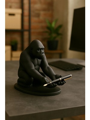 Beta Moda Hub 3D Siyah Goril Figürlü Dekoratif Telefon, Tablet Standı, Kalem Tutucu Heykel, Masaüstü Organizer