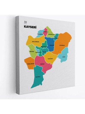 Beta Moda Hub Kayseri Ili ve Ilçeler Haritası Dekoratif Kanvas Tablo