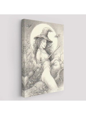 Beta Moda Hub Şabat'a Cadı Uçuşu, Vintage Cadılar Bayramı, Wiccan Tuhaflıkları Kanvas Tablo-