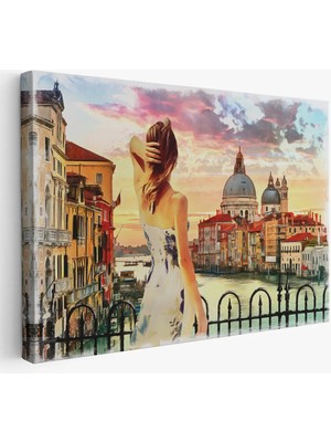 Beta Moda Hub Venedik Te Kanala Bakan Kız Yağlıboya Görünüm Dekoratif Kanvas Duvar Tablosu-