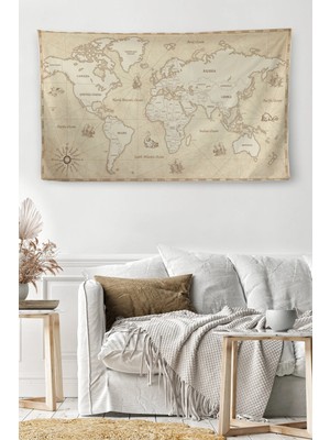 Beta Moda Hub Duvar Örtüsü / Halısı Vintage Kanvas Kumaş Dünya Haritası-