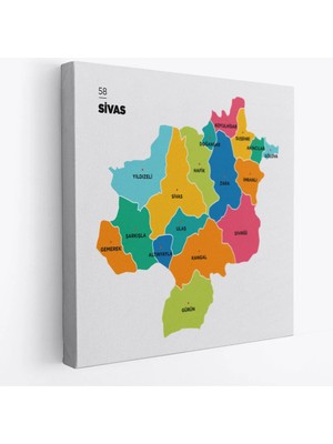 Beta Moda Hub Sivas Ili ve Ilçeler Haritası Dekoratif Kanvas Tablo