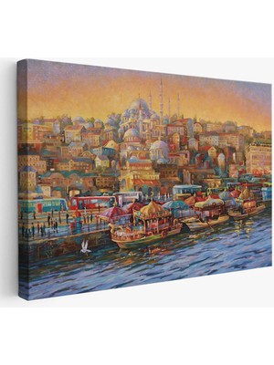 Beta Moda Hub Eminönü Balıkçı Tekneleri Yağlıboya Görünümlü Kanvas Tablo-
