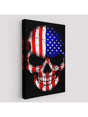 Beta Moda Hub Amerika Bayrağı ve Kurukafa Dekoratif Duvar Tablosu-
