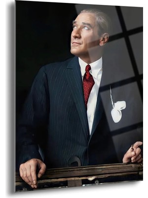 Shiny Art Atatürk Portre Cam Tablo – Siyah Beyaz Modern Duvar Dekoru - ATA018