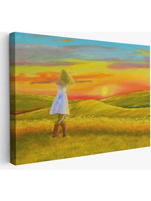 Beta Moda Hub Beyaz Elbiseli Kız ve Yaz Manzarası Tablosu-