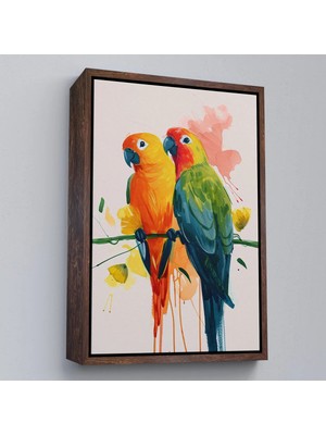 Beta Moda Hub Ahşap Çerçeveli Daldaki Renkli Pağanlar Tablo-