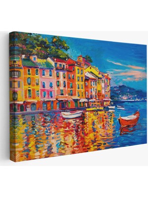 Beta Moda Hub Deniz De Tekneler Yağlıboya Görünüm Dekoratif Kanvas Duvar Tablosu-