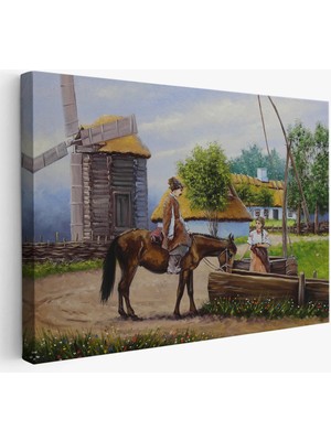 Beta Moda Hub Köy Manzarası Yağlıboya Görünüm Dekoratif Kanvas Duvar Tablosu-