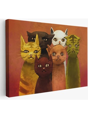 Beta Moda Hub Soyut Kediler Yağlıboya Görünüm Dekoratif Kanvas Duvar Tablosu-